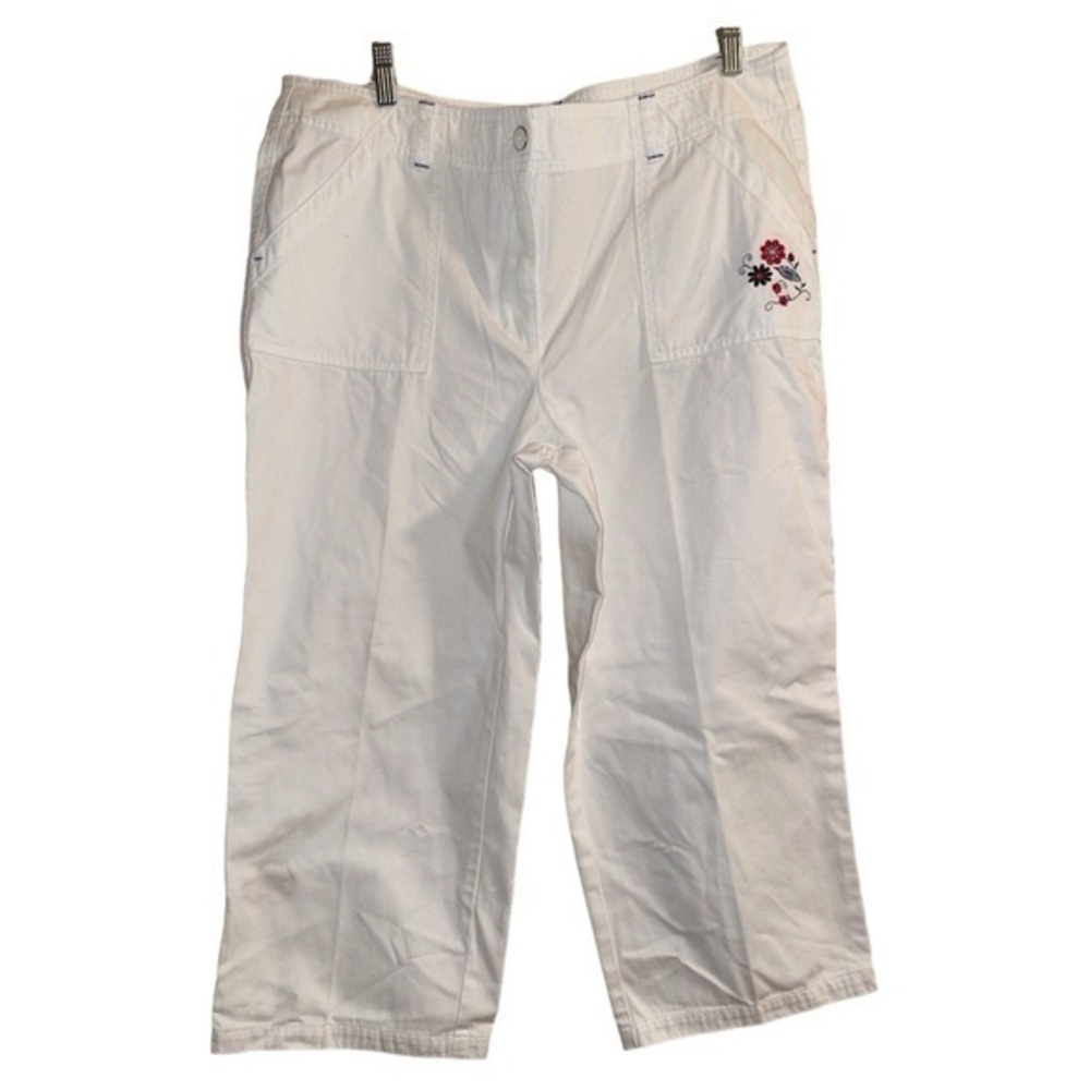 Christopher & Banks White‎ Capri Pants Cotton Floral Embroidered Pocket Size 14